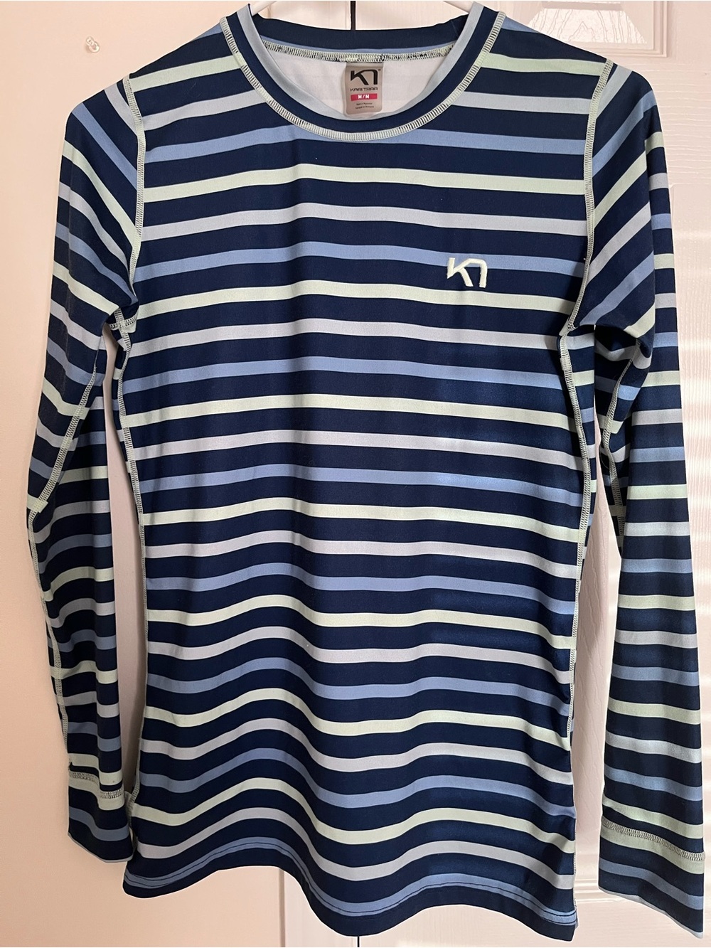 Kari Traa Navy and Light Blue Striped Long Sleeve Tee Size Medium